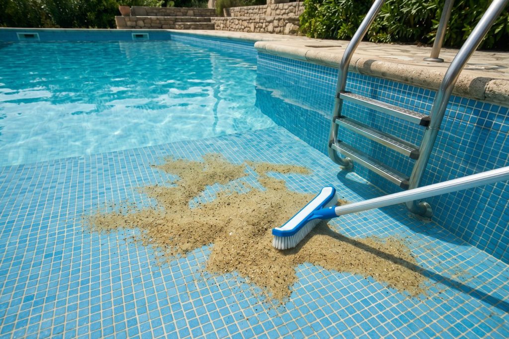 sable dans la piscine